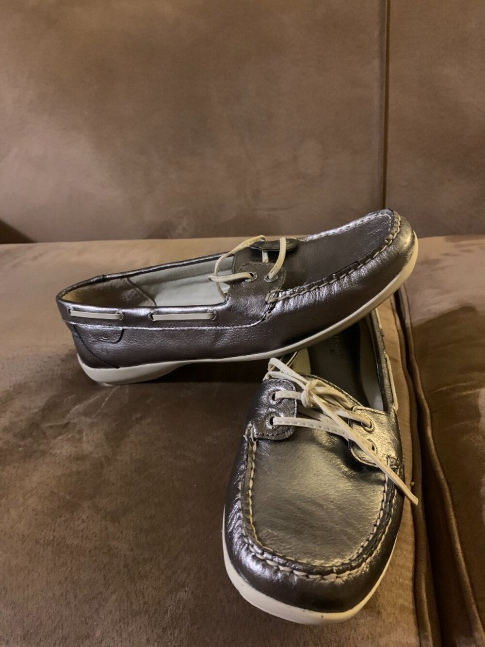 Sperry Top-Sider Stoneport Metallic Pewter Leather Boat Shoes Loafers 10M NIB
